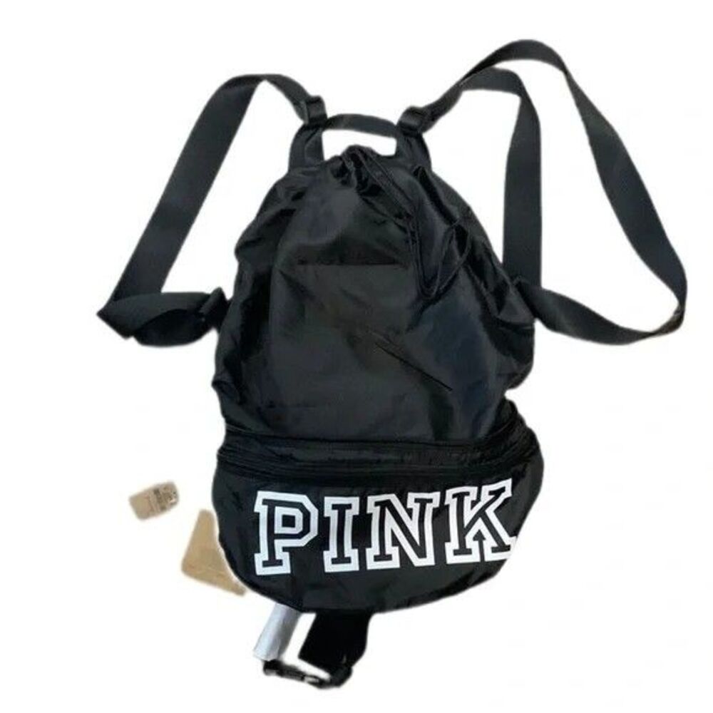 Victoria Secret PINK Convertible Backpack Fanny Pack Black White Logo School Gym